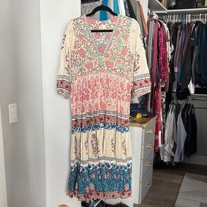 Mo Maya peacock flare midi dress